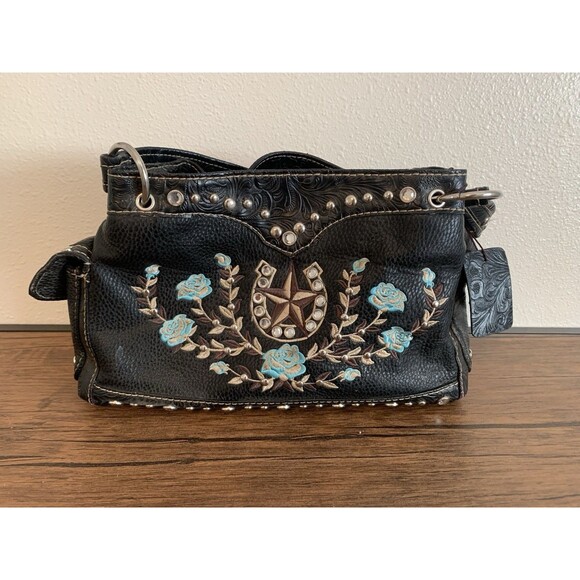 Western Cowgirl Brown Horse Shoe & Studs Fancy Shoulder Bag - Picture 1 of 7